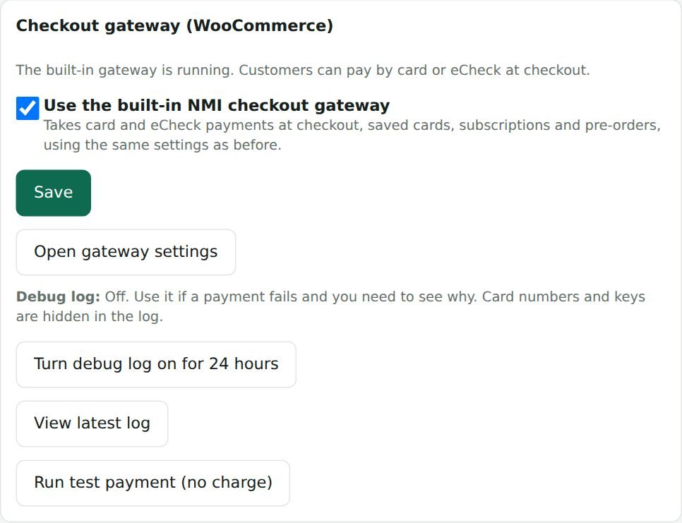 Gateway settings in the dashboard