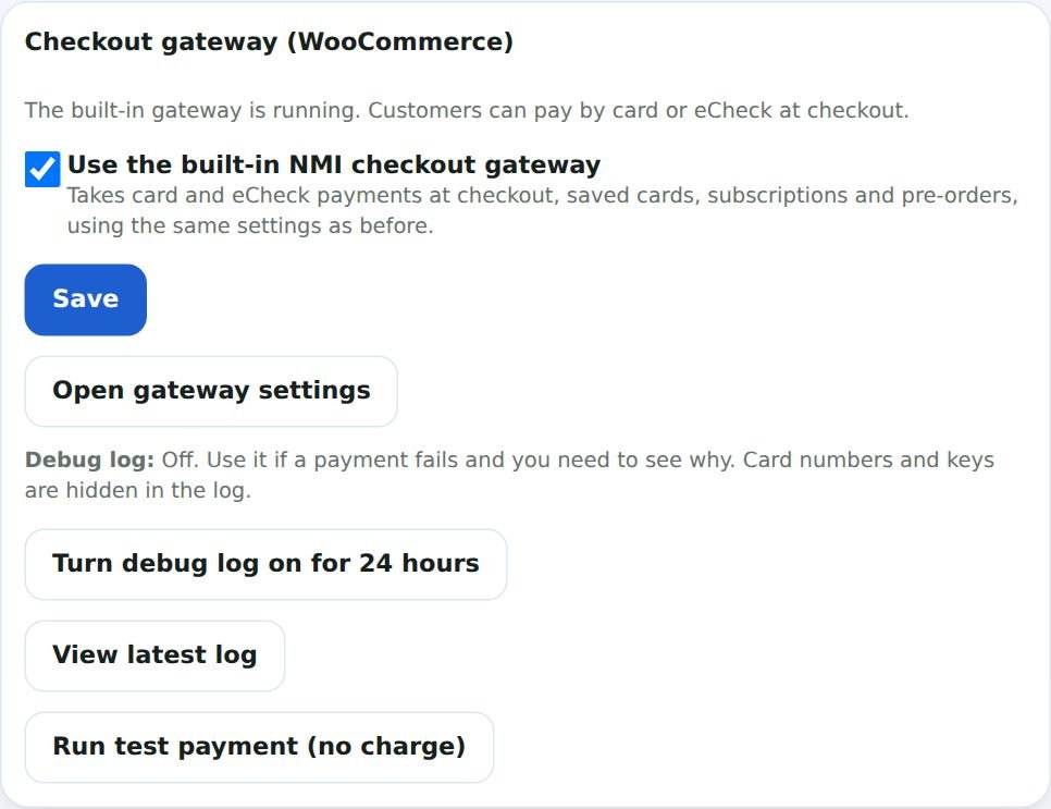Gateway settings in the dashboard